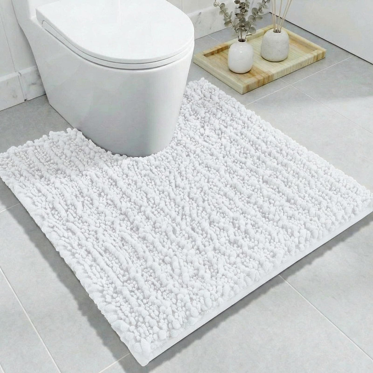 Disolla Small Bath Mat 17x24 Inch - Chenille Navy Blue Bathroom Rug, Extra Soft Absorbent Plush Shaggy Bathmat, Non-Slip Machine Washable Floor Mat for Shower, Tub and Sink