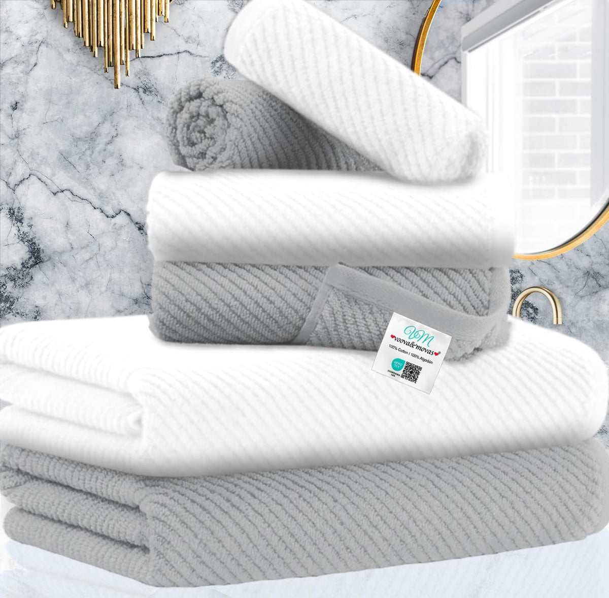 VOOVA & MOVAS 6PC Towel Set, 100% Cotton, Dark Grey
