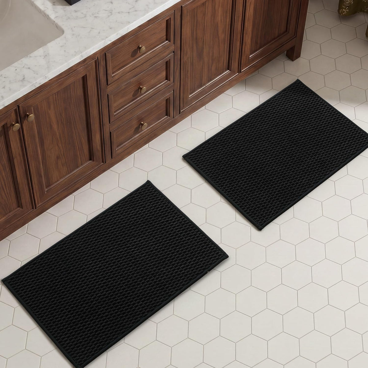 TYUU Bath Mat Set 2 Piece, Thin Bathroom Rugs Non Slip Washable Quick Dry