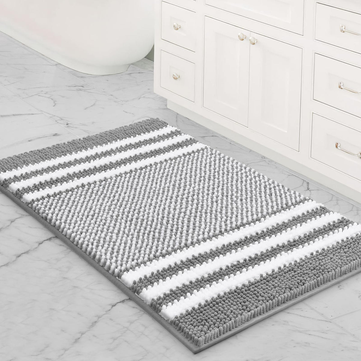 BSICPRO Bathroom Rugs Sets 2 Piece, Non Slip Striped Bath Mats, Aqua Green