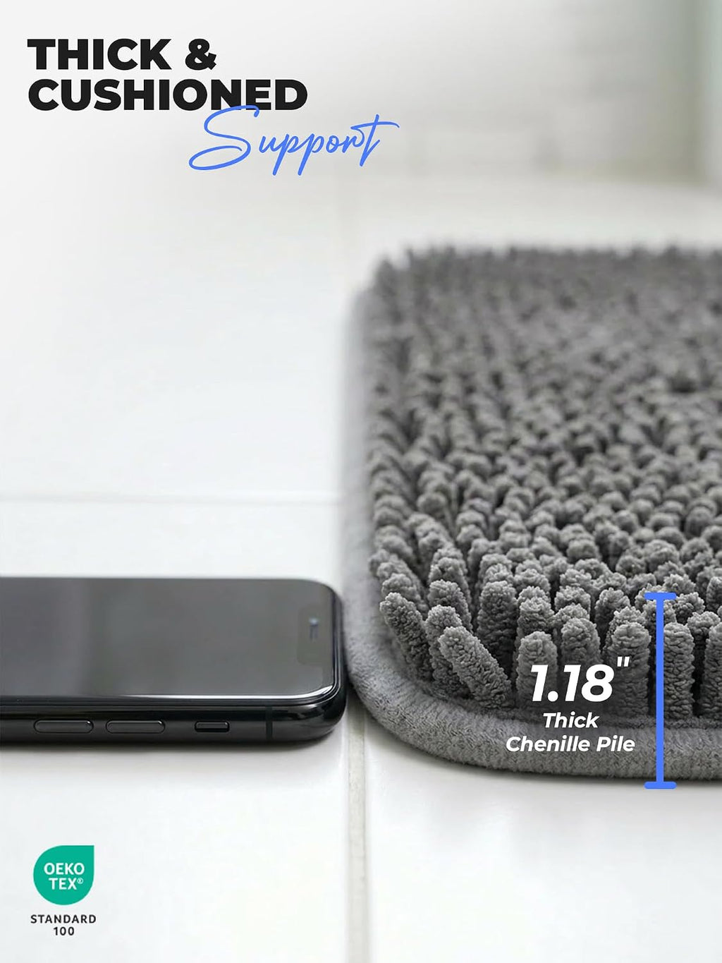 Utopia Home Bathroom Rug, Absorbent Chenille Bath Rugs, 17x24 Inch, Grey