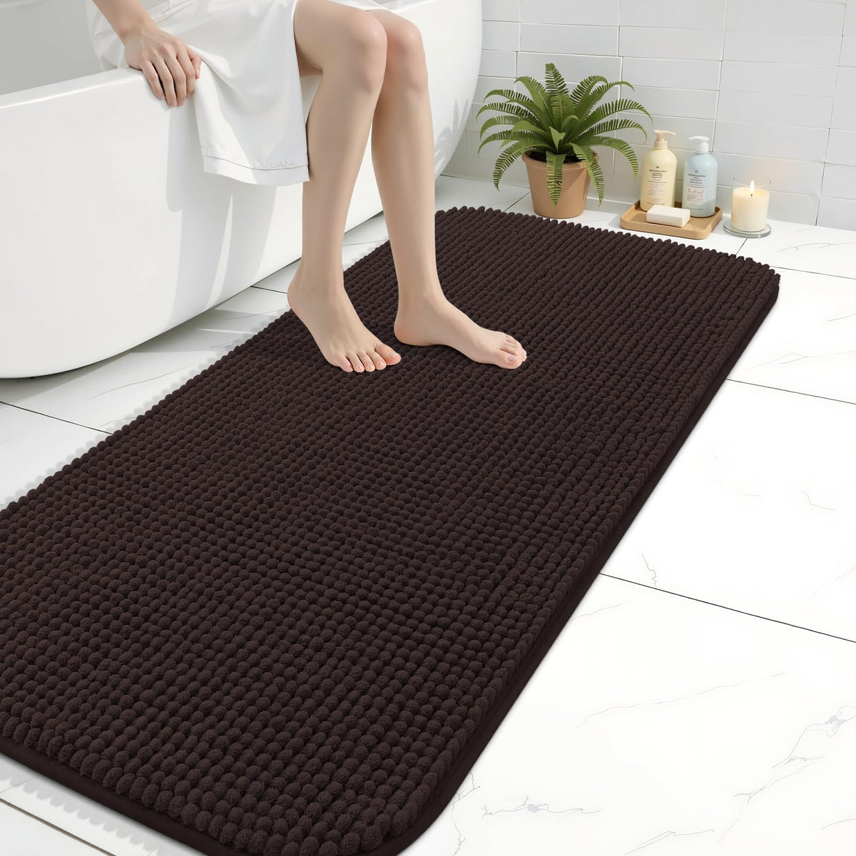 Arotive Chenille Bathroom Rugs 30x20, Soft Absorbent Bath Mat, Grey
