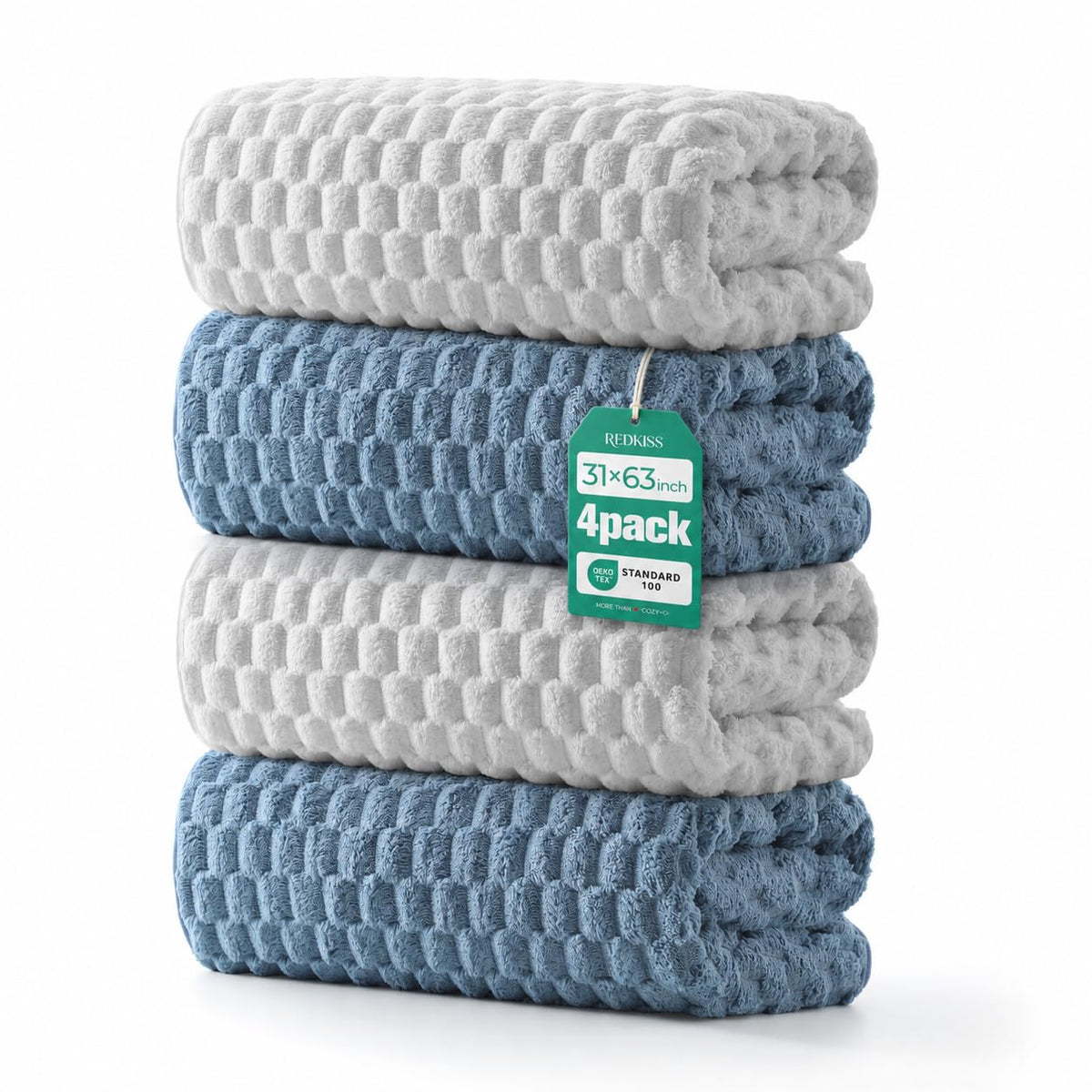 REDKISS 4 Pack Microfiber Bath Towels - Extra Large, Super Absorbent, Quick Dry Waffle Towels Set for Bathroom, Spa, Gym, and Travel - Luxury, Plush, 4 Multicolor