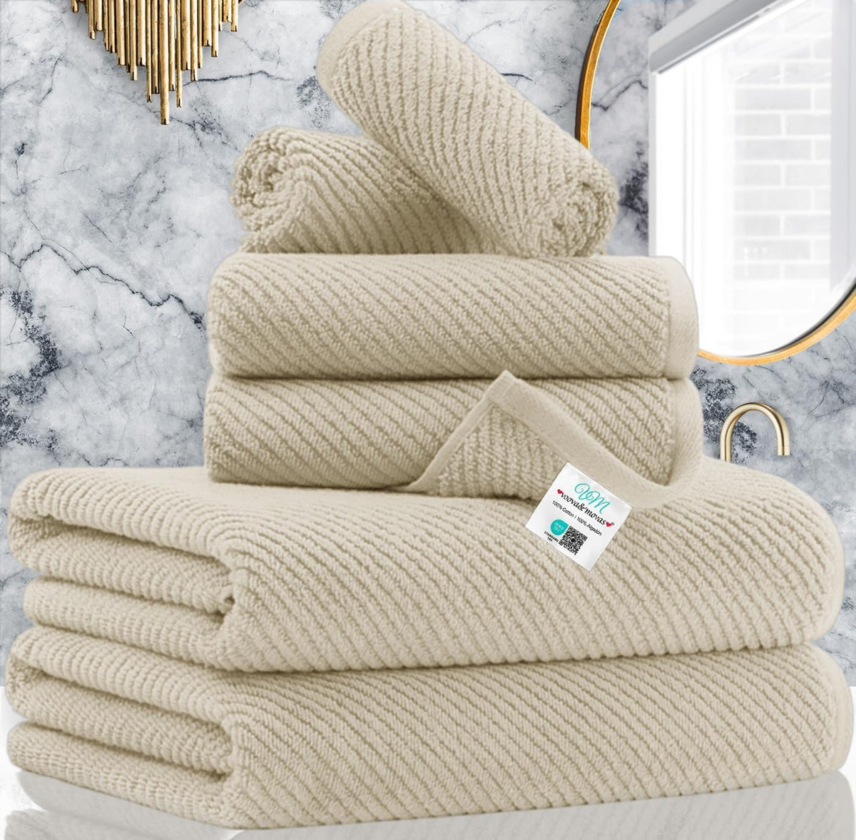 VOOVA & MOVAS 6PC Towel Set, 100% Cotton, Dark Grey