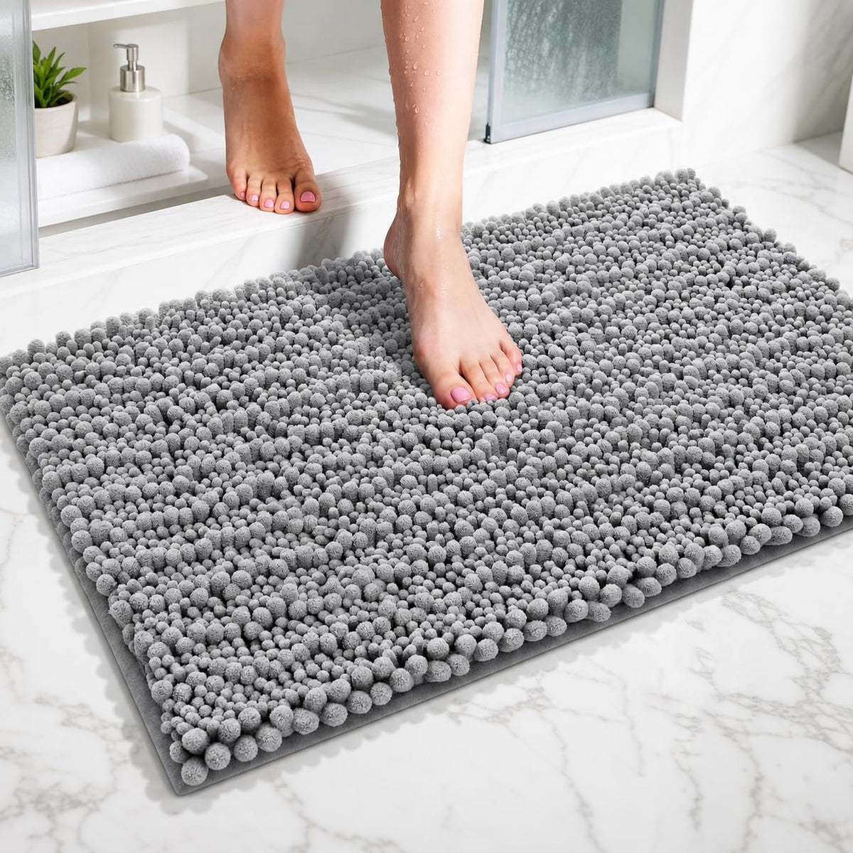ILANGO Bathroom Rugs Dark Grey 32x20,Extra Soft Absorbent Chenille Bath Rugs,Thick Non-Slip Shaggy Bath Mat,Machine Washable Quick Dry Bath Mats for Bathroom Floor, Tub, Shower Accessories