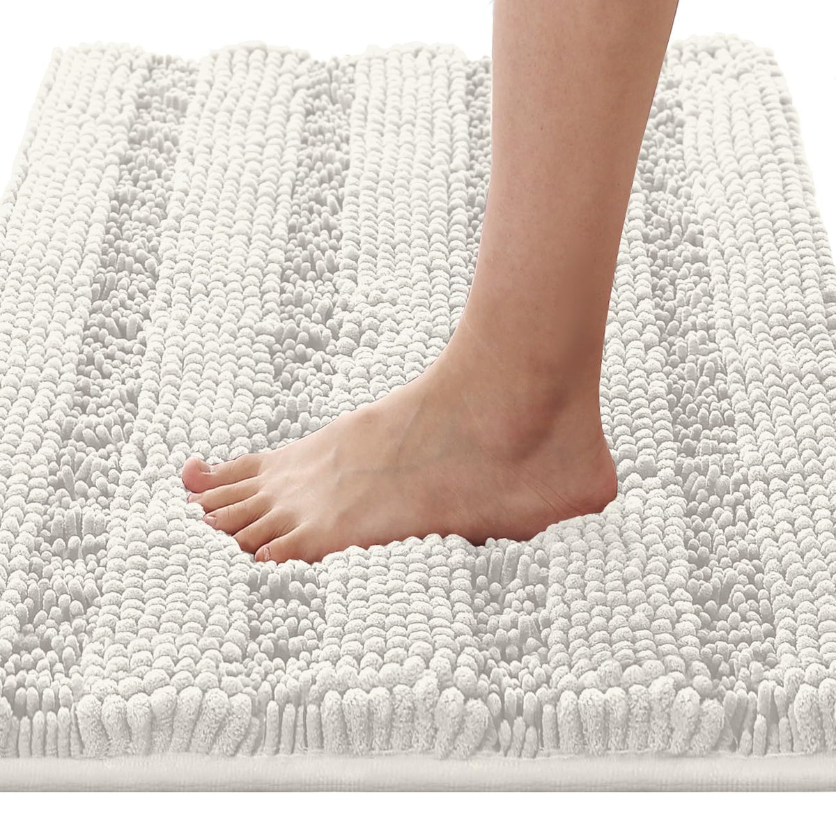 H.VERSAILTEX Sage Bathroom Rugs, Bath Mat Set of 2 Extra Thick Chenille Striped Pattern Shaggy Bath Rugs for Bath Room, Non Skid Bath Mats for Bathroom Floor (32 x 20 Plus 24 x 17 - Inches)