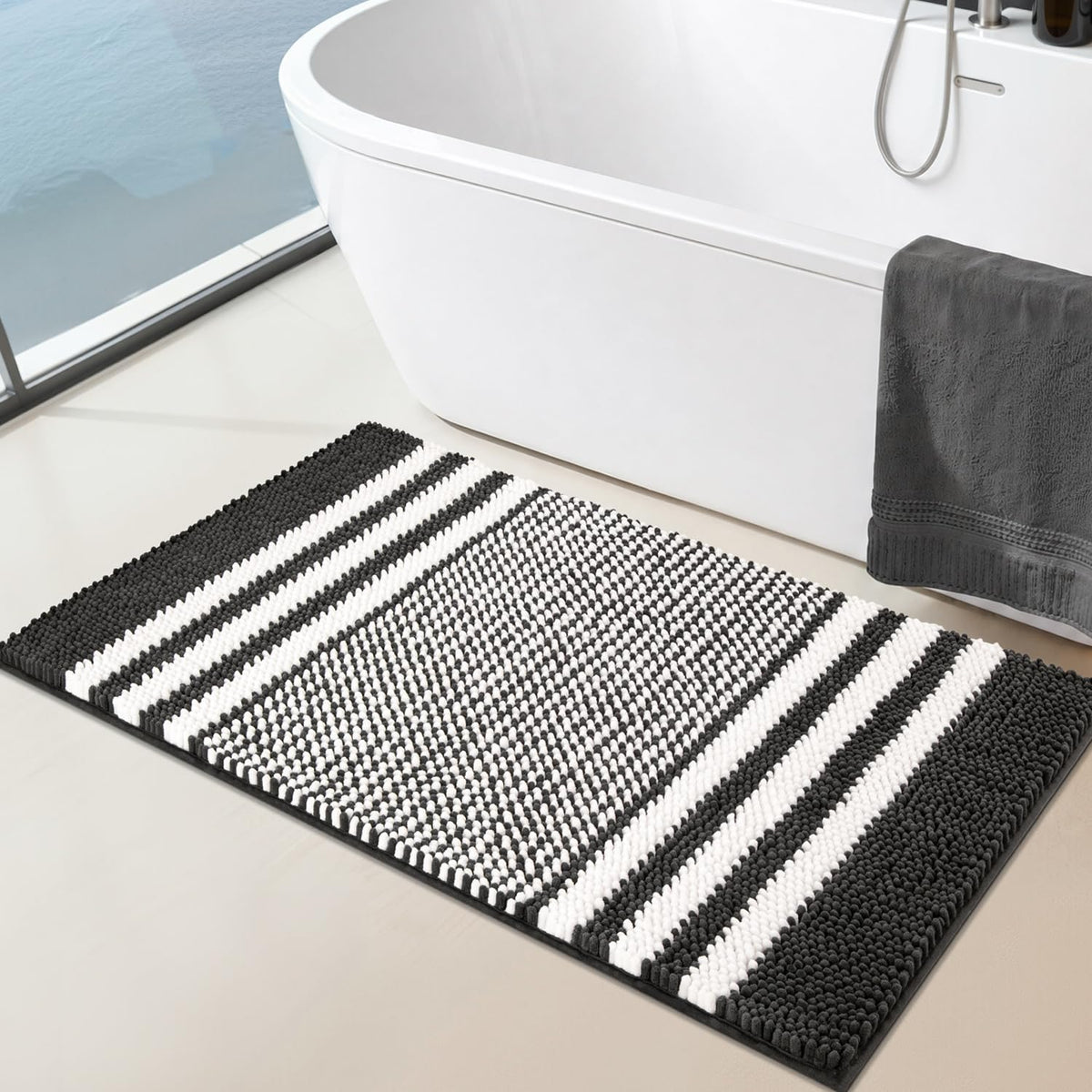 BSICPRO Bathroom Rugs Sets 2 Piece, Non Slip Striped Bath Mats, Aqua Green