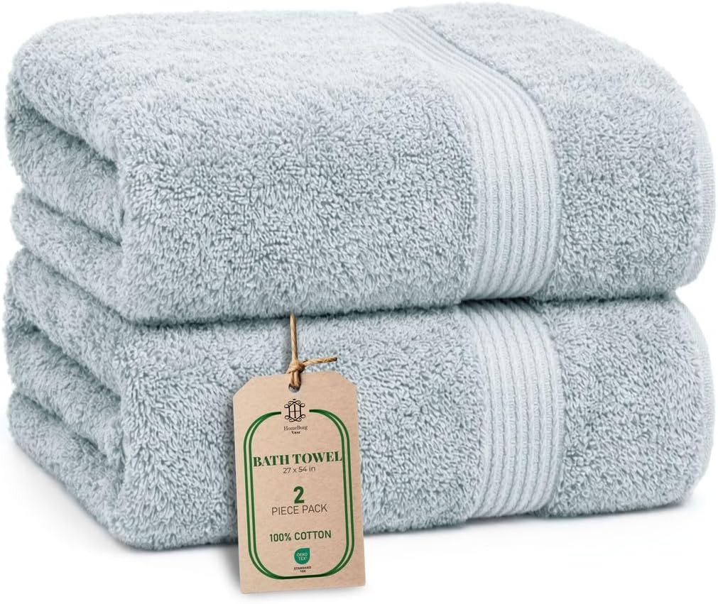 Luxe 2-Piece Bath Towel Set – Large Soft Cotton Towels, Absorbent, Durable & Skin-Friendly, Machine Washable, 27 x 54 in (Ice Blue)