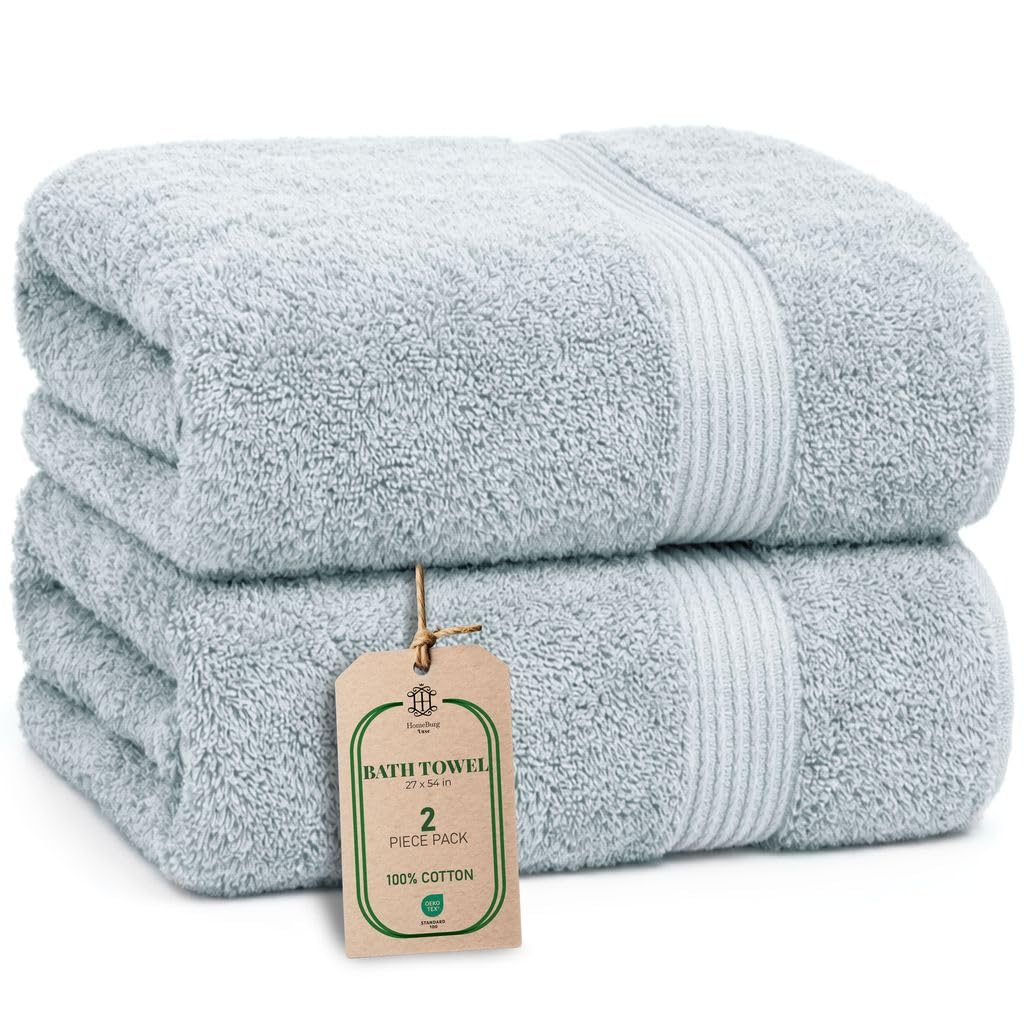 Luxe 2-Piece Bath Towel Set – Large Soft Cotton Towels, Absorbent, Durable & Skin-Friendly, Machine Washable, 27 x 54 in (Ice Blue)