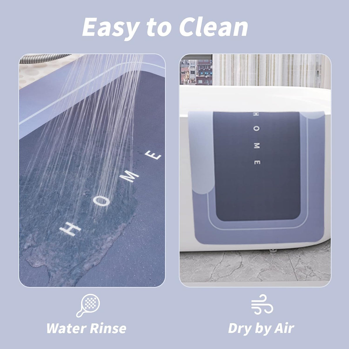 Housego Absorbent Bath Mat, Quick Dry Bath Rug, Non-Slip, 3PCS, Blue