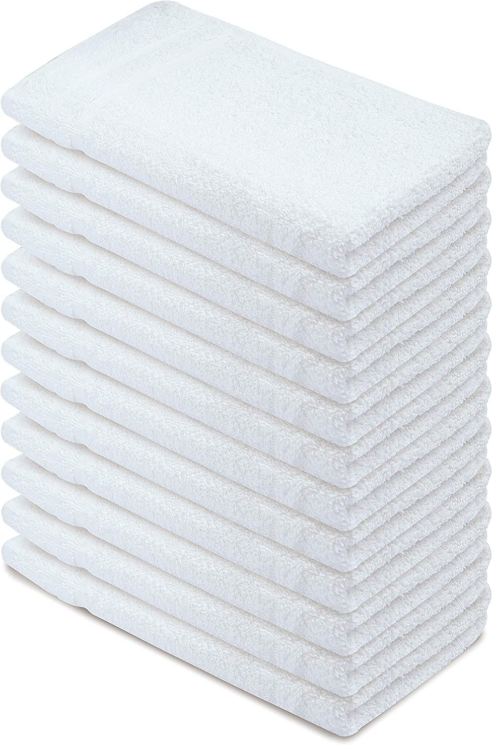Basic Hand Towels 16x26 Inches – Pack of 12 – White Color – Soft and Absorbent Multipurpose Cotton Towels for Bathroom, Spa, Gym, Salon, Hotel, and Everyday Use