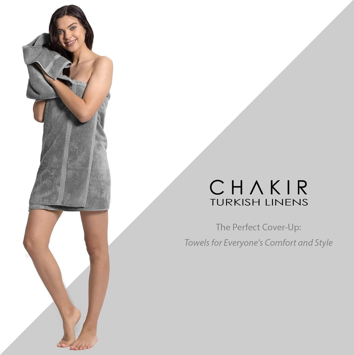Chakir Turkish Linens 100% Cotton 4-Pack Bath Towels 27x54, Gray