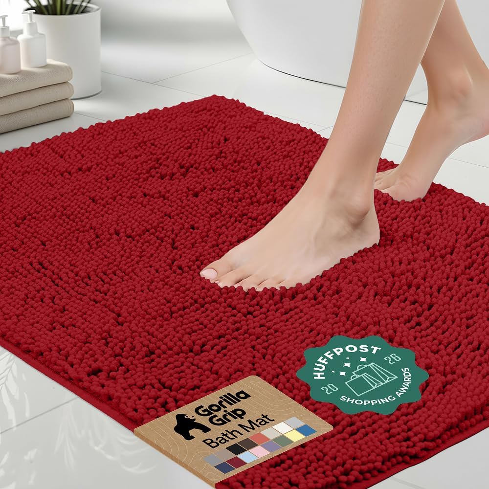 GORILLA GRIP Bath Rug Mat for Bathroom, Absorbent Chenille, 24x17 Gray