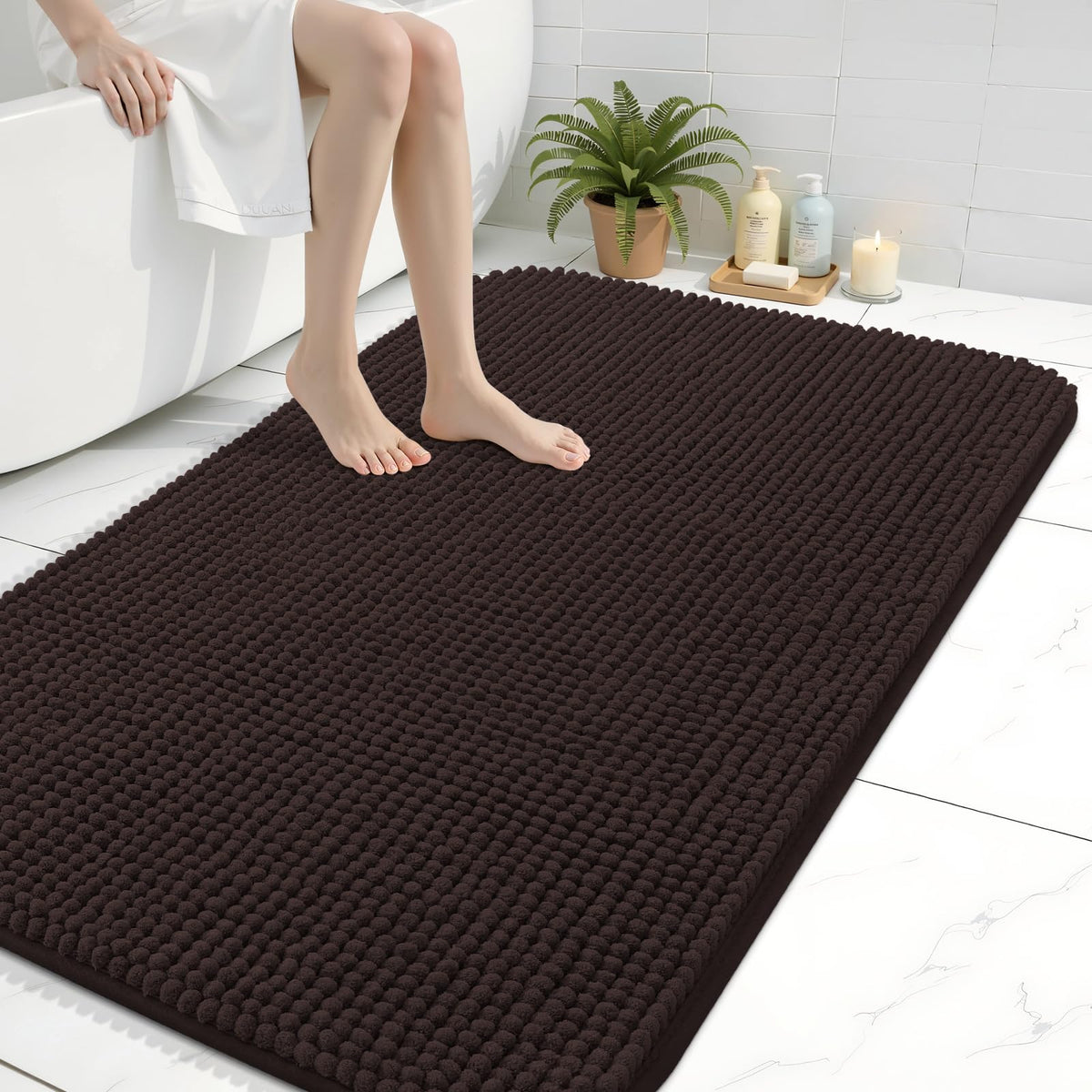 Arotive Chenille Bathroom Rugs 30x20, Soft Absorbent Bath Mat, Grey