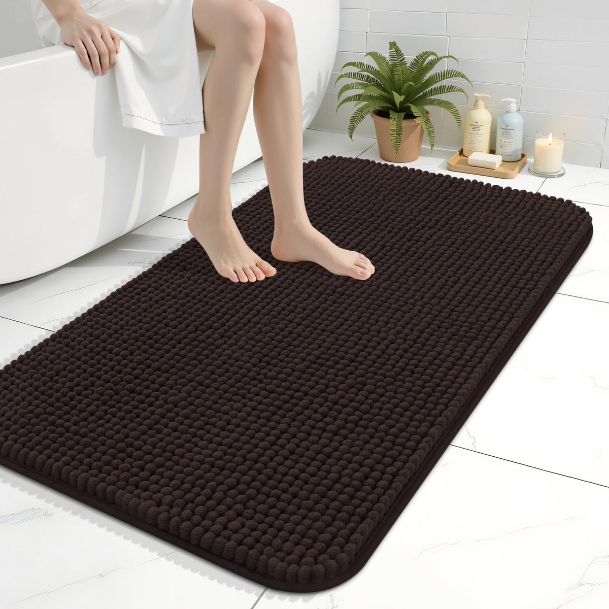 Arotive Chenille Bathroom Rugs 30x20, Soft Absorbent Bath Mat, Grey