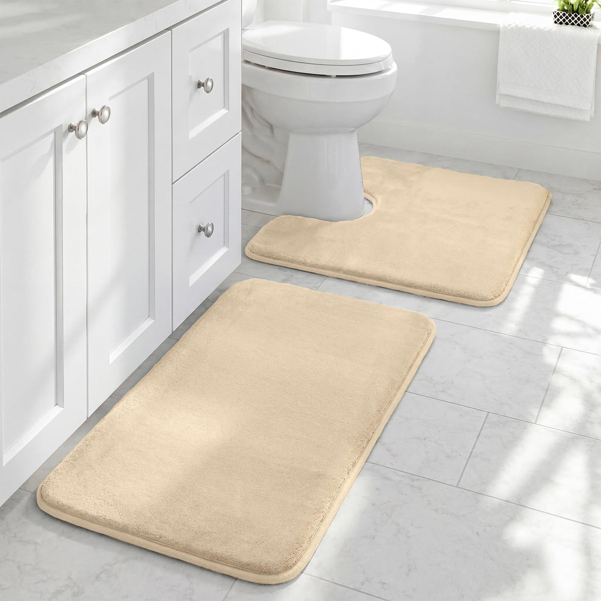 HUXMEYSON Bathroom Rugs Sets 3 Piece, Non-Slip & Quick Dry Bath Mat Set, Ultra Soft Velvet Bath Rugs for Bathroom, Toilet and Shower Floor, Grey