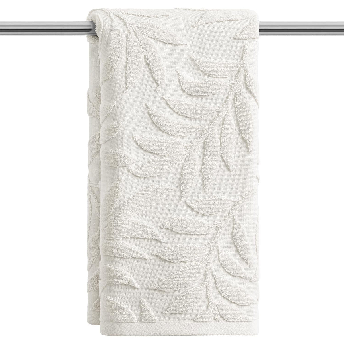 Artoid Mode 2 Pcs Beige 3D Leaves Jacquard Hand Towels for Bathroom, 100% Cotton Soft Absorbent Bathroom Decor Towels, 13.7 x 29.5 Inch