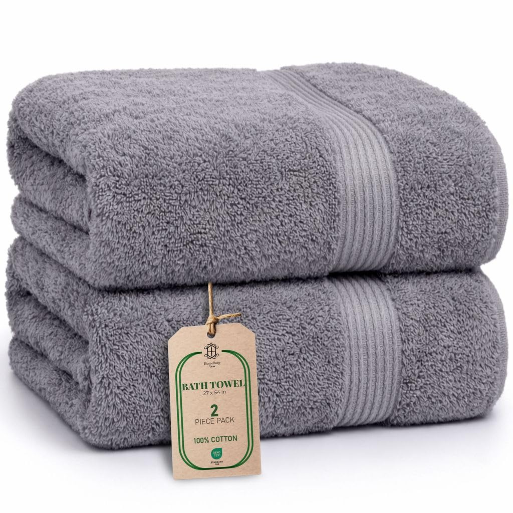 Luxe 2-Piece Bath Towel Set – Large Soft Cotton Towels, Absorbent, Durable & Skin-Friendly, Machine Washable, 27 x 54 in (Ice Blue)
