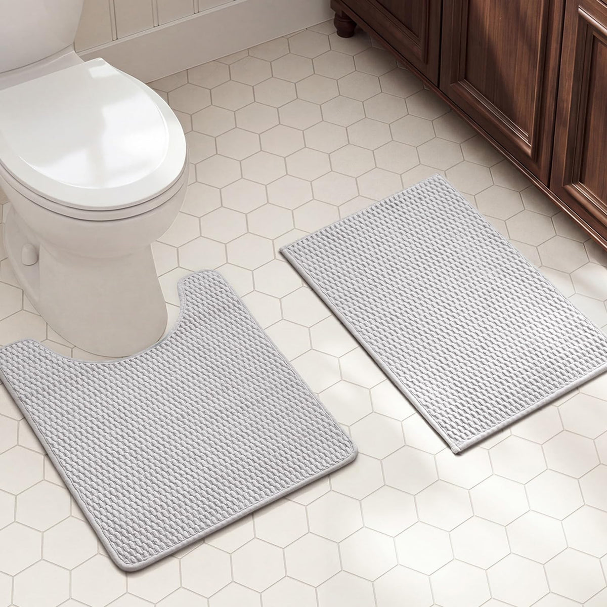 TYUU Bath Mat Set 2 Piece, Thin Bathroom Rugs Non Slip Washable Quick Dry