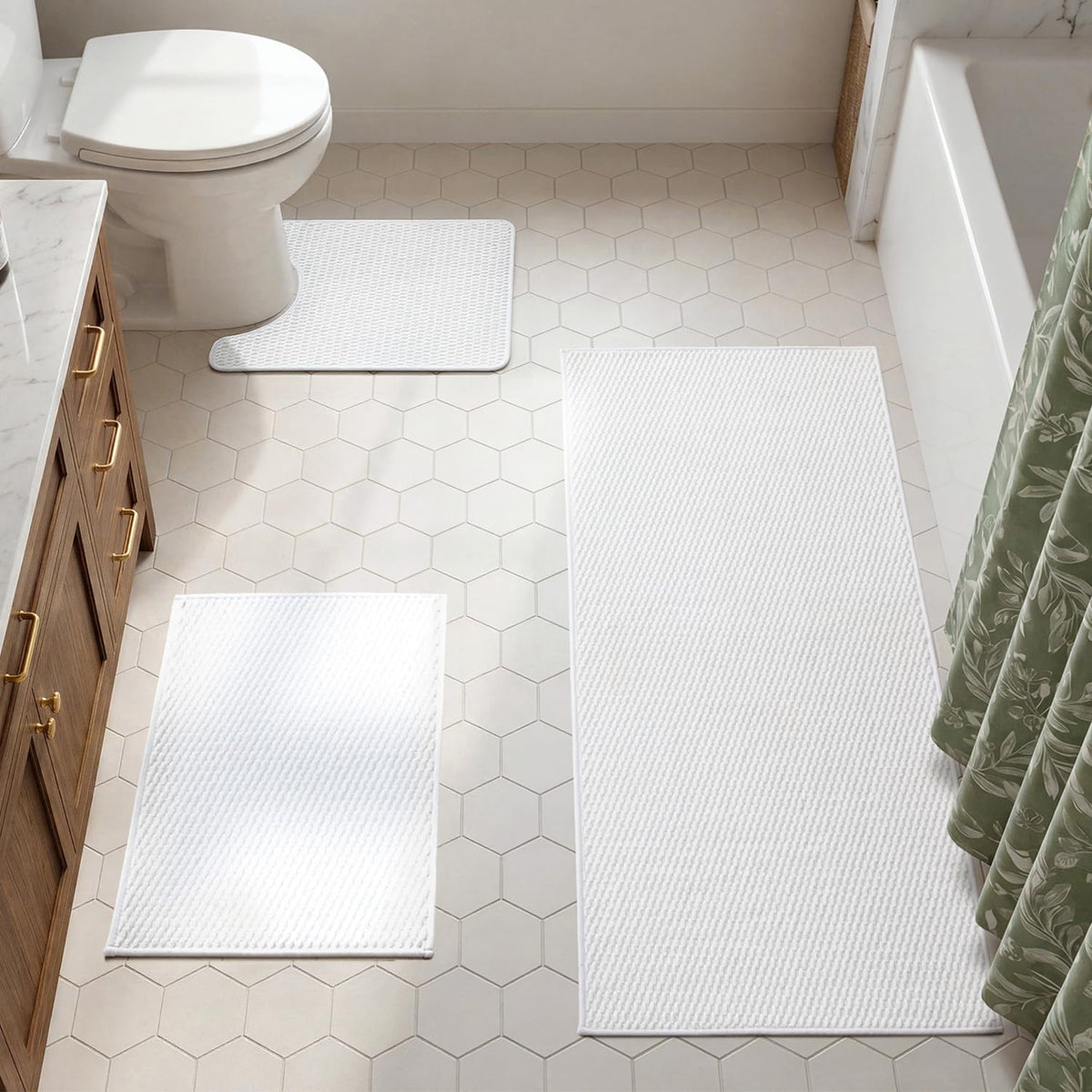 TYUU Bath Mat Set 2 Piece, Thin Bathroom Rugs Non Slip Washable Quick Dry