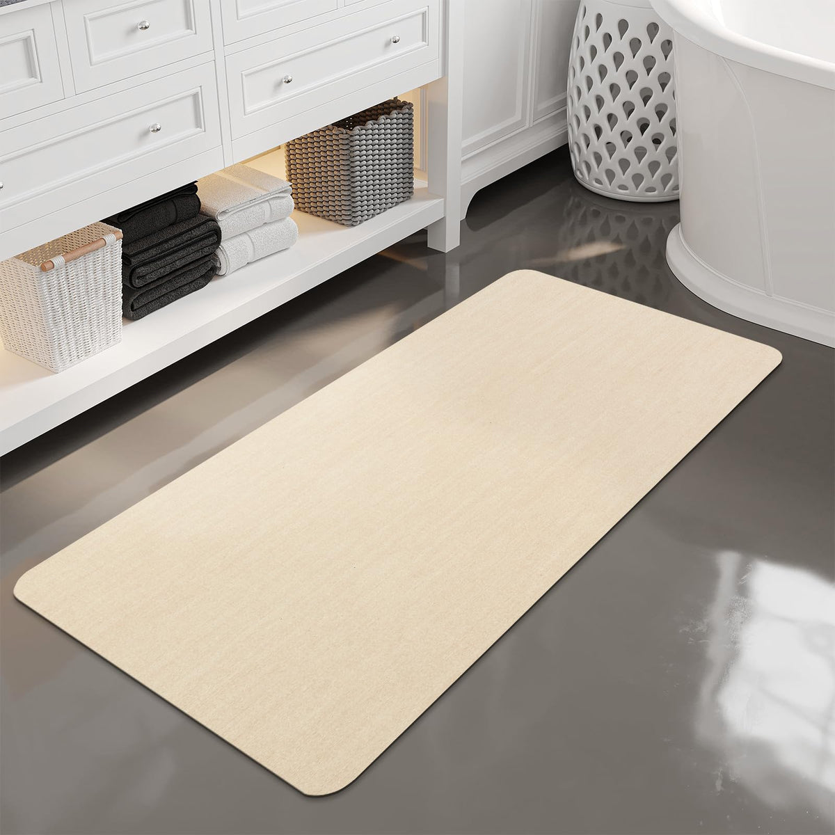 Mecko Bath Mat 16"x24",Ultra Thin Bathroom Rug fit Under Door Light Grey