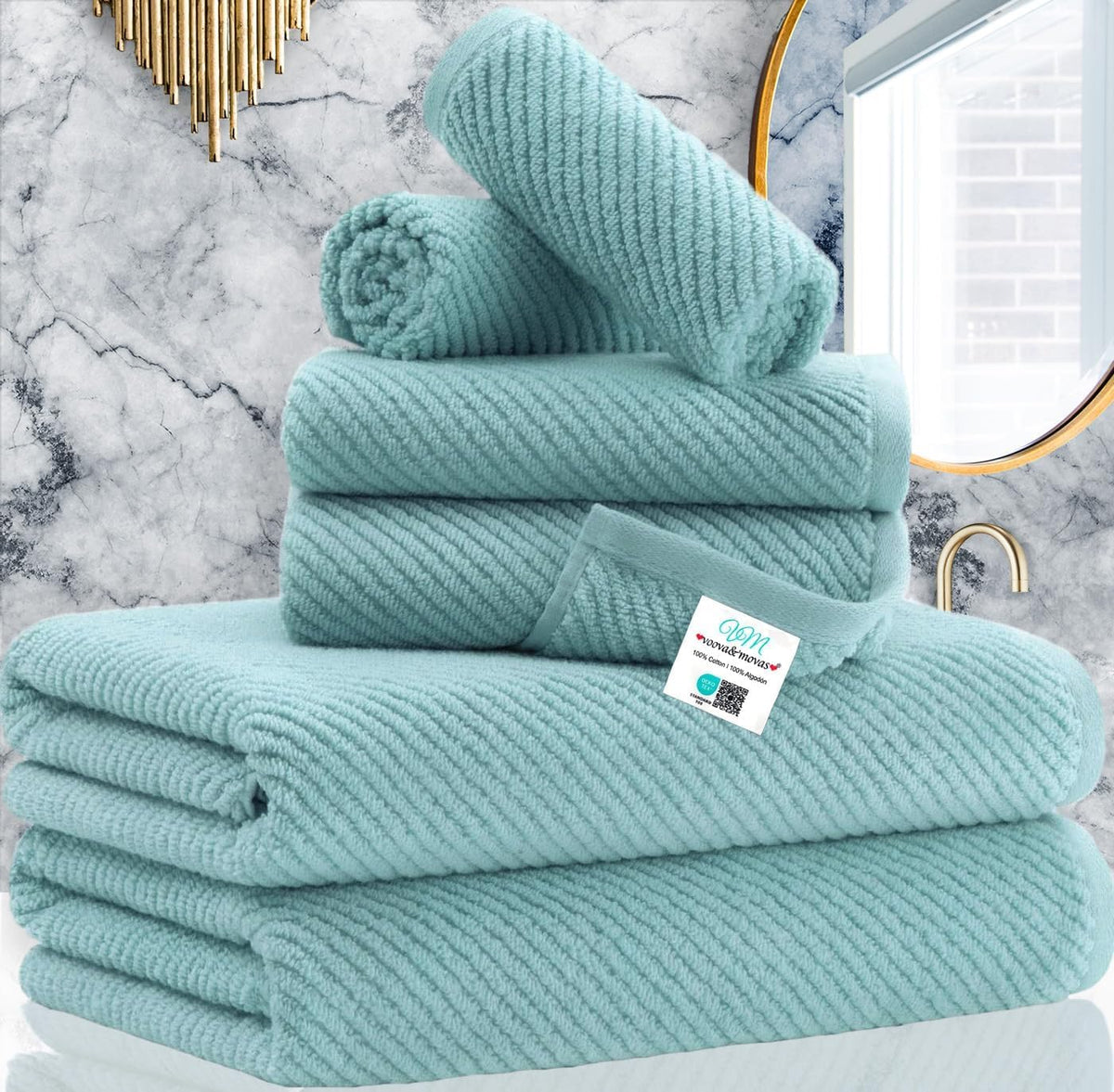VOOVA & MOVAS 6PC Towel Set, 100% Cotton, Dark Grey