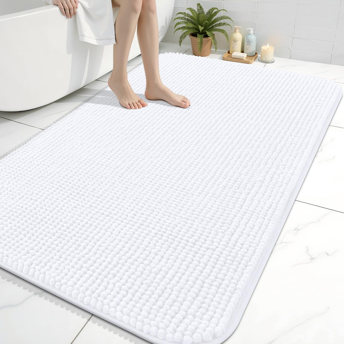 Arotive Chenille Bathroom Rugs 30x20, Soft Absorbent Bath Mat, Grey