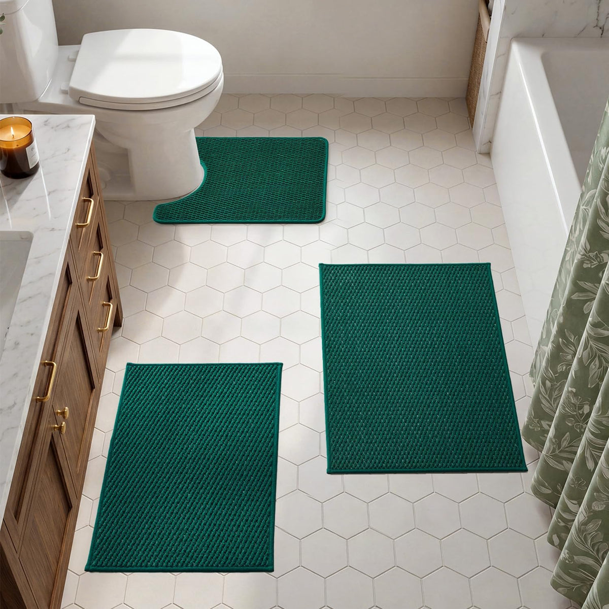 TYUU Bath Mat Set 2 Piece, Thin Bathroom Rugs Non Slip Washable Quick Dry
