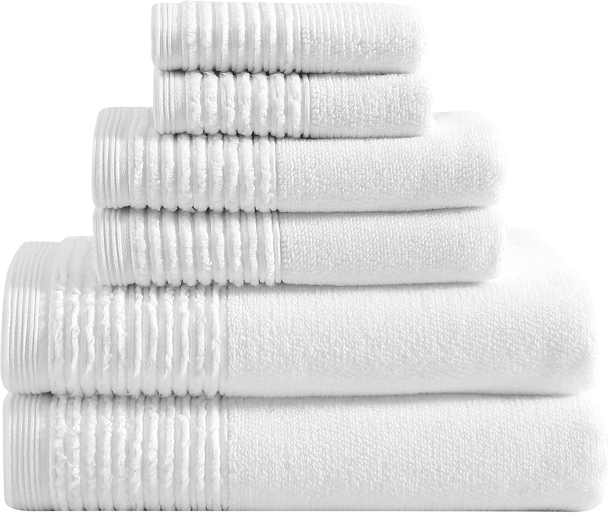 Vera Wang - Bath Towels, Plush Cotton Bathroom Towels with Zero Twist Design, Highly Absorbent & Low-Lint, Set of 6 (Sculpted Pleat White)