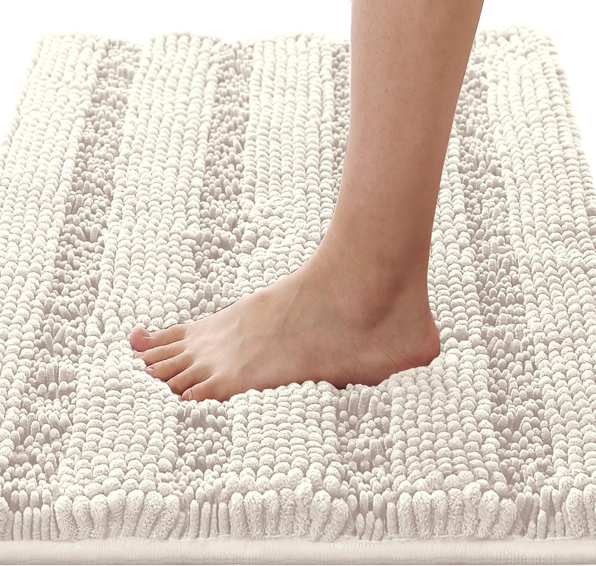 H.VERSAILTEX Sage Bathroom Rugs, Bath Mat Set of 2 Extra Thick Chenille Striped Pattern Shaggy Bath Rugs for Bath Room, Non Skid Bath Mats for Bathroom Floor (32 x 20 Plus 24 x 17 - Inches)