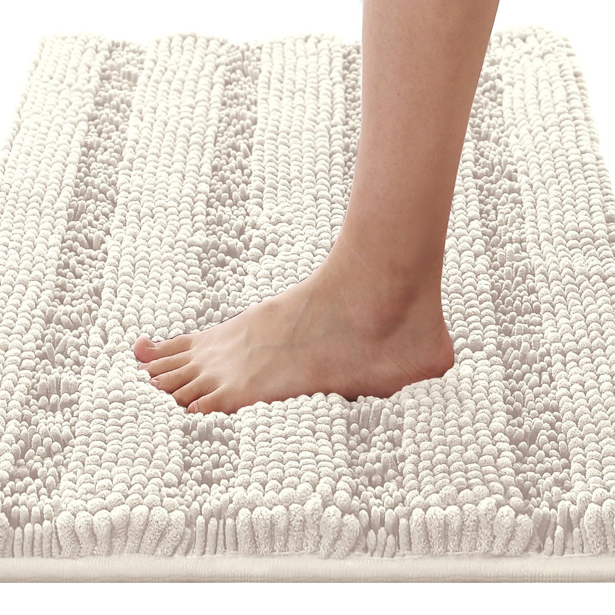 H.VERSAILTEX Sage Bathroom Rugs, Bath Mat Set of 2 Extra Thick Chenille Striped Pattern Shaggy Bath Rugs for Bath Room, Non Skid Bath Mats for Bathroom Floor (32 x 20 Plus 24 x 17 - Inches)