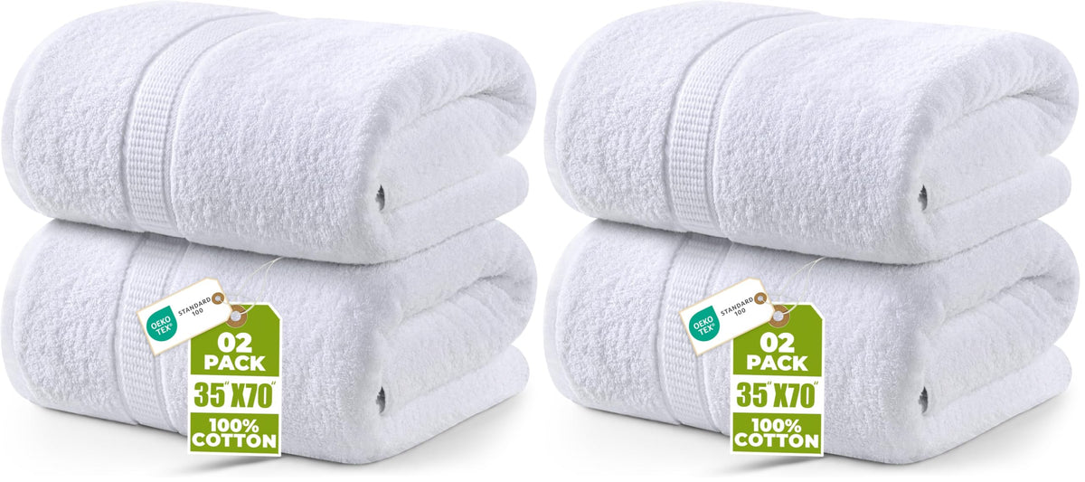 Utopia Towels Jumbo Bath Sheets, 2 Pack, 35x70 in, 600 GSM Cotton, White