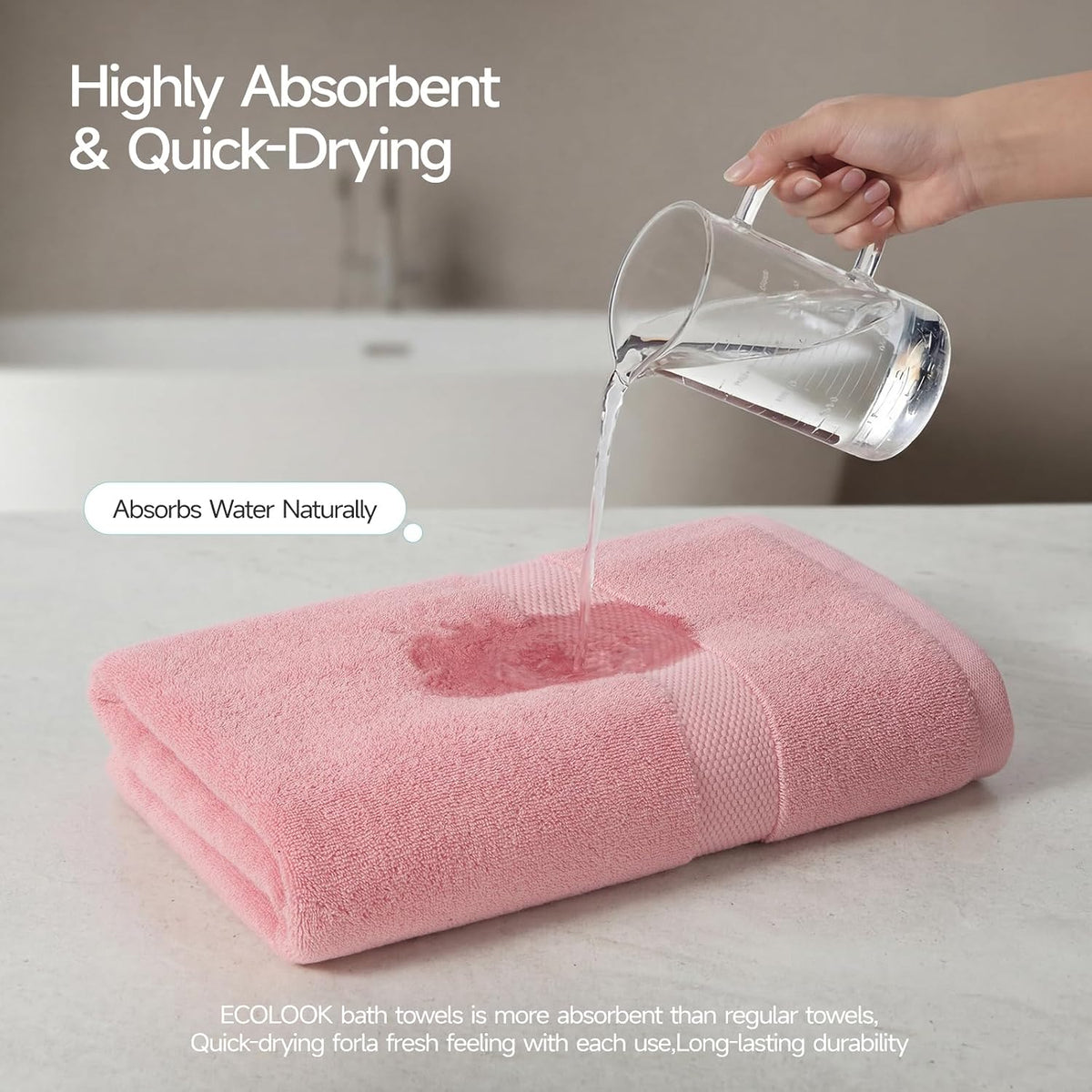 ecolook 2 Pack 100% Cotton Bath Towels, 28 x 55 Inches, Soft
