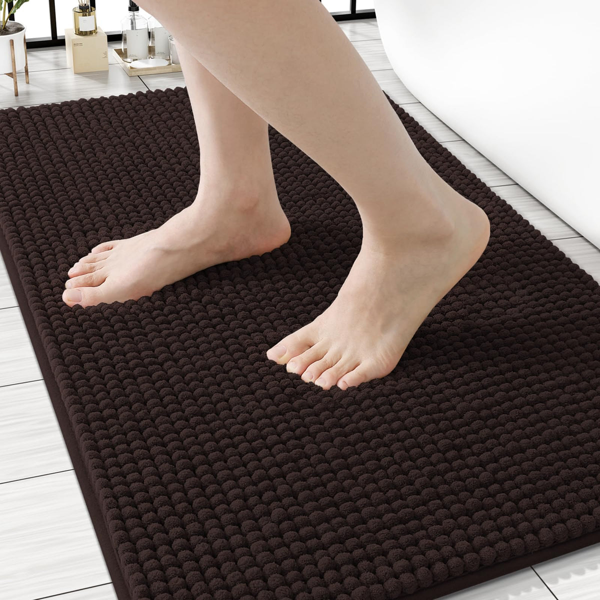 Arotive Chenille Bathroom Rugs 30x20, Soft Absorbent Bath Mat, Grey