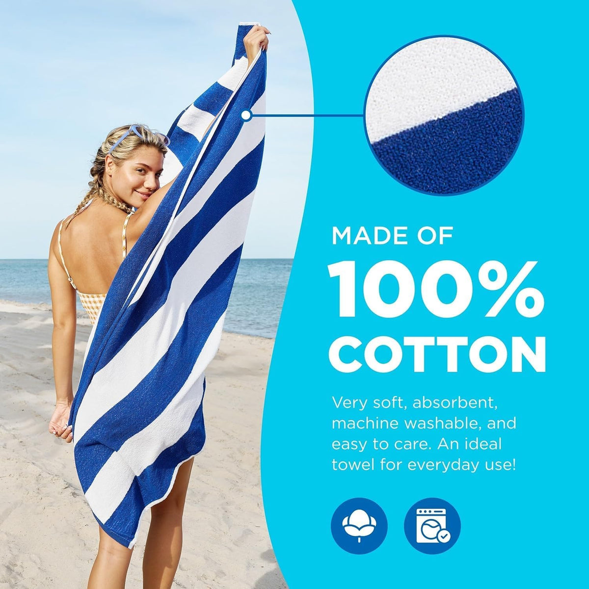 Ben Kaufman Terry Cabana Striped Towels - Oversized Towel for Beach & Pool - Soft Cotton Towels with Absorbent Design - Striped Beach & Pool Towels for Adults & Kids - 6 Pack