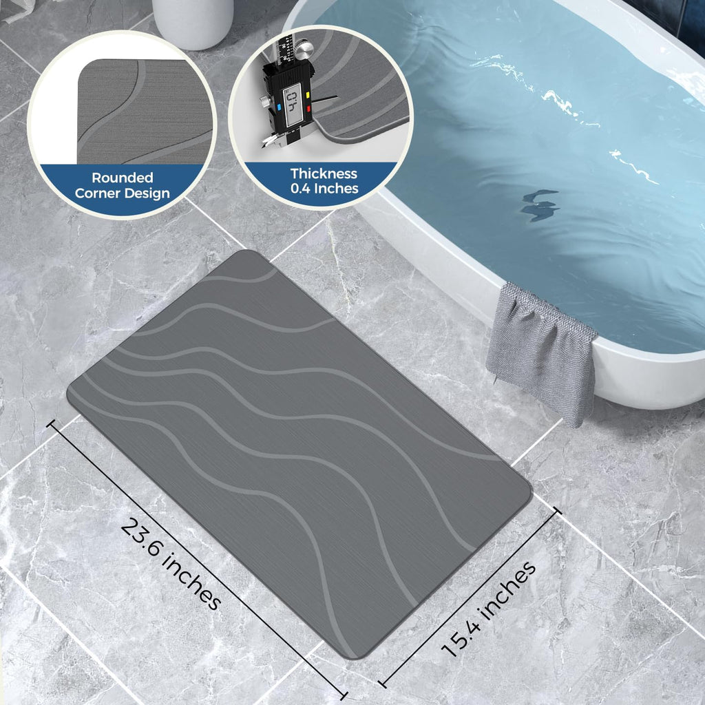 Jiloma Stone Bath Mat Diatomite Stone Mats for Bathroom Non-Slip Diatomaceous Earth Mat Super Absorbent Bathroom Floor Mat Natural Easy to Clean (24 * 16 Grey)