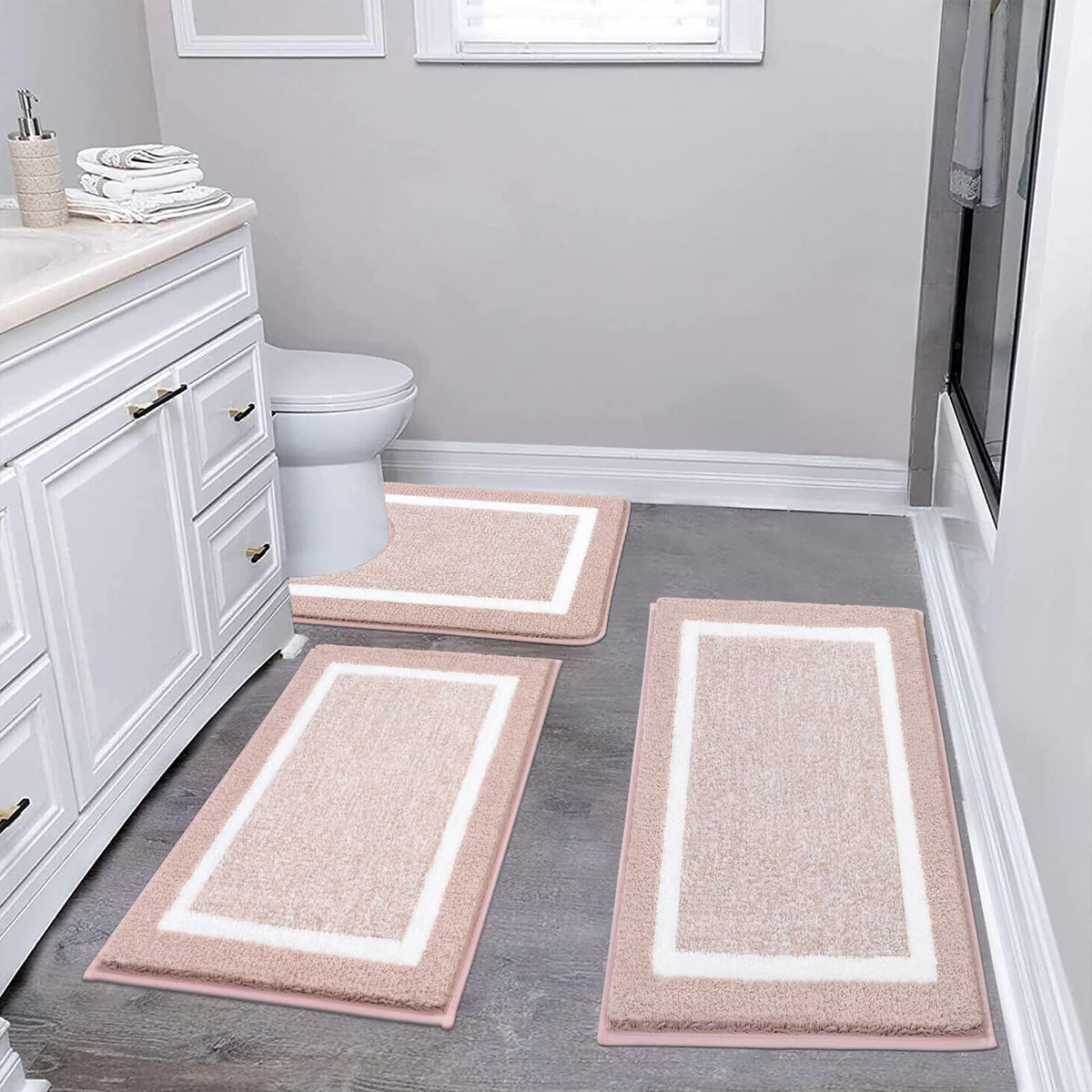Pauwer Bathroom Rug Sets 3 Piece, Non Slip Washable Bath Mat, Black
