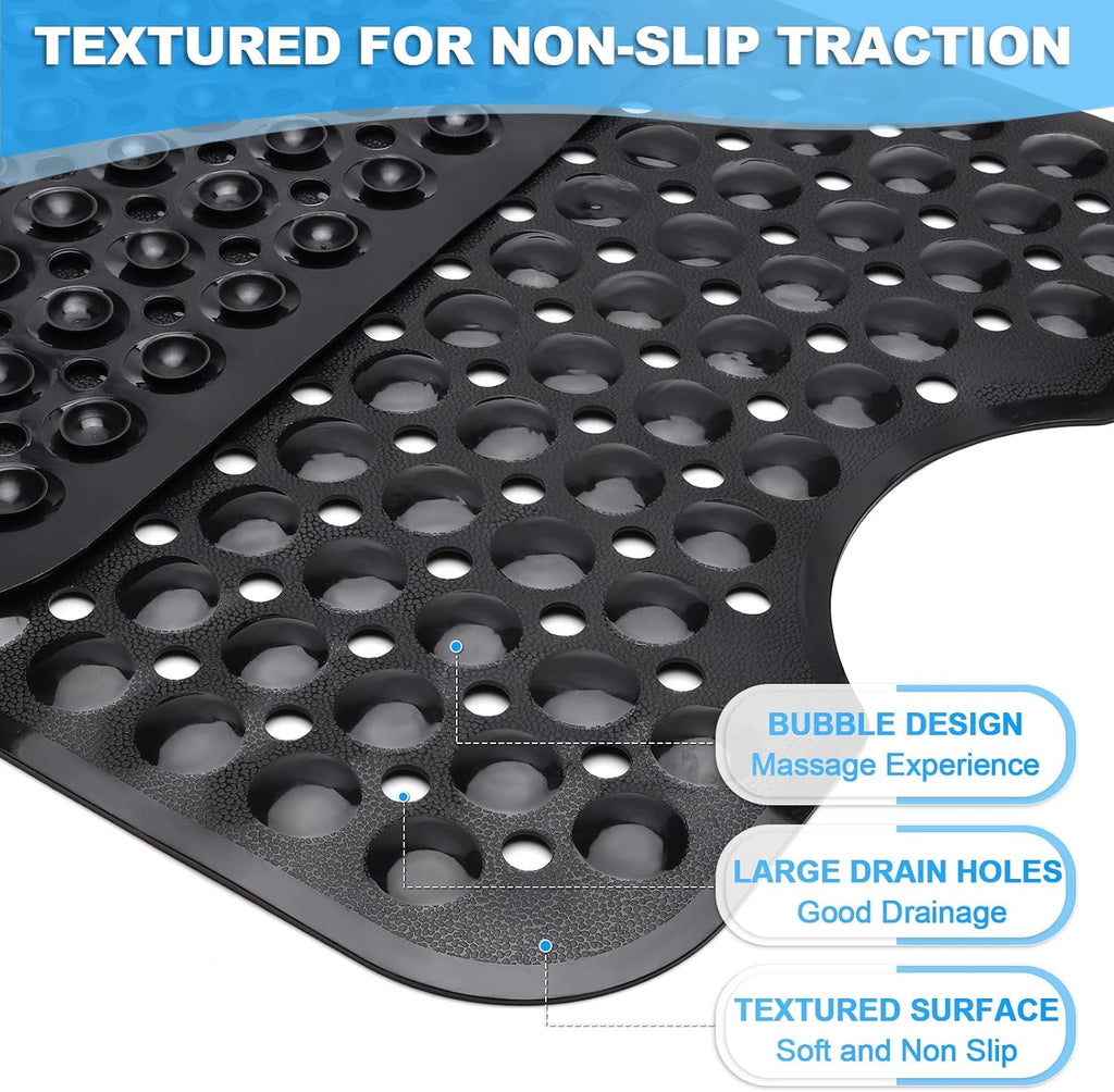 Bathtub and Shower Mats, 40x16 Inch Extra Large Non Slip Soft Bath Tub Mat with Suction Cups and Drain Holes for Bathroom Floor and Keep Tubs Clean, Machine Washable, Black