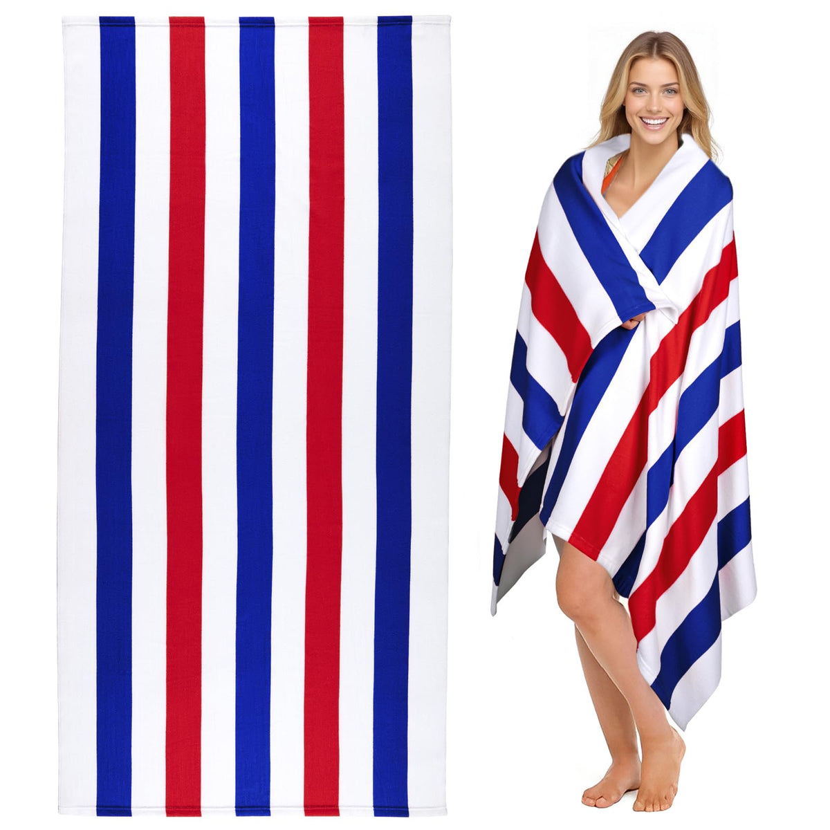 cabanana Large Oversized Beach Towel - Microfiber Sand Free 35 x 70 Inch Quick Dry Lightweight Pool Towel for Adults, Thin Striped Swim Towel (Black)