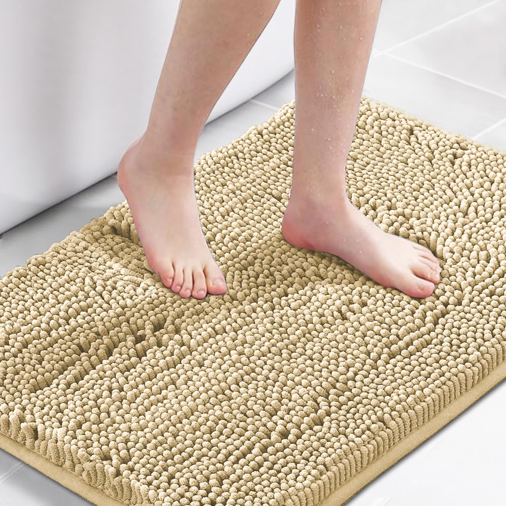 H.VERSAILTEX Navy Blue Bath Rug, Bath Mat Non Slip Bath Mats for Bathroom Floor, Bathroom Rug Extra Thick Chenille Rug 17" x 24" Absorbent Soft Shaggy Washable Dry Fast Plush Rugs for Bathtubs