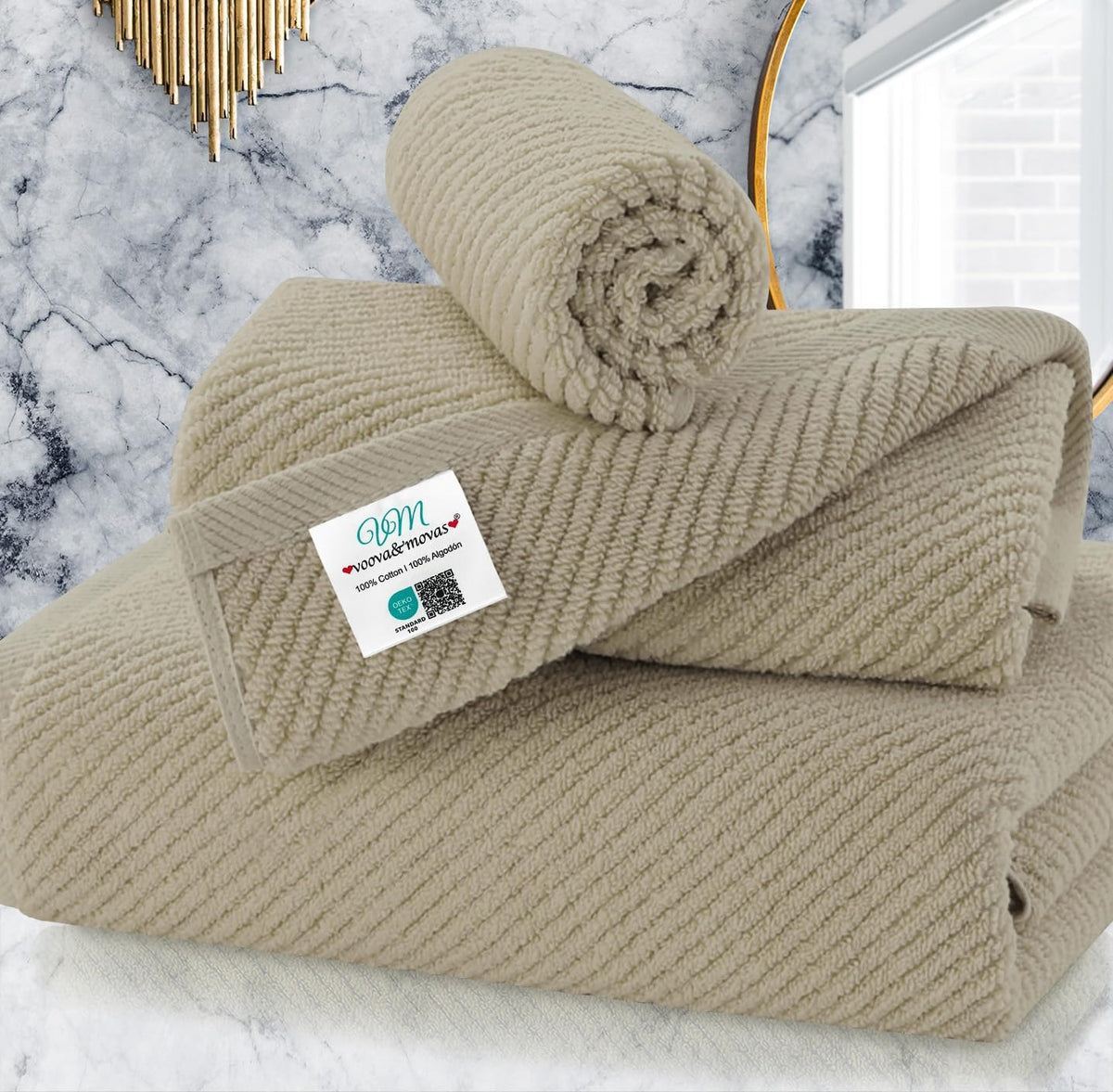 VOOVA & MOVAS 6PC Towel Set, 100% Cotton, Dark Grey