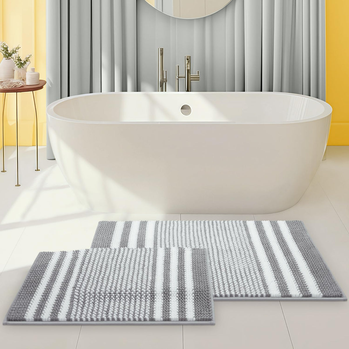 BSICPRO Bathroom Rugs Sets 2 Piece, Non Slip Striped Bath Mats, Aqua Green