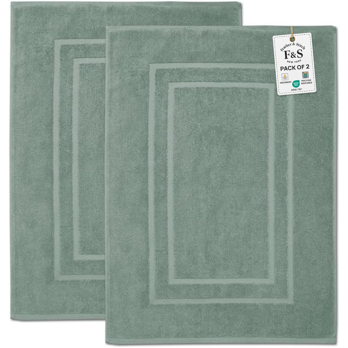 Feather & Stitch 100% Cotton Bath Mats 2 Piece 30x21 Inches, Grey
