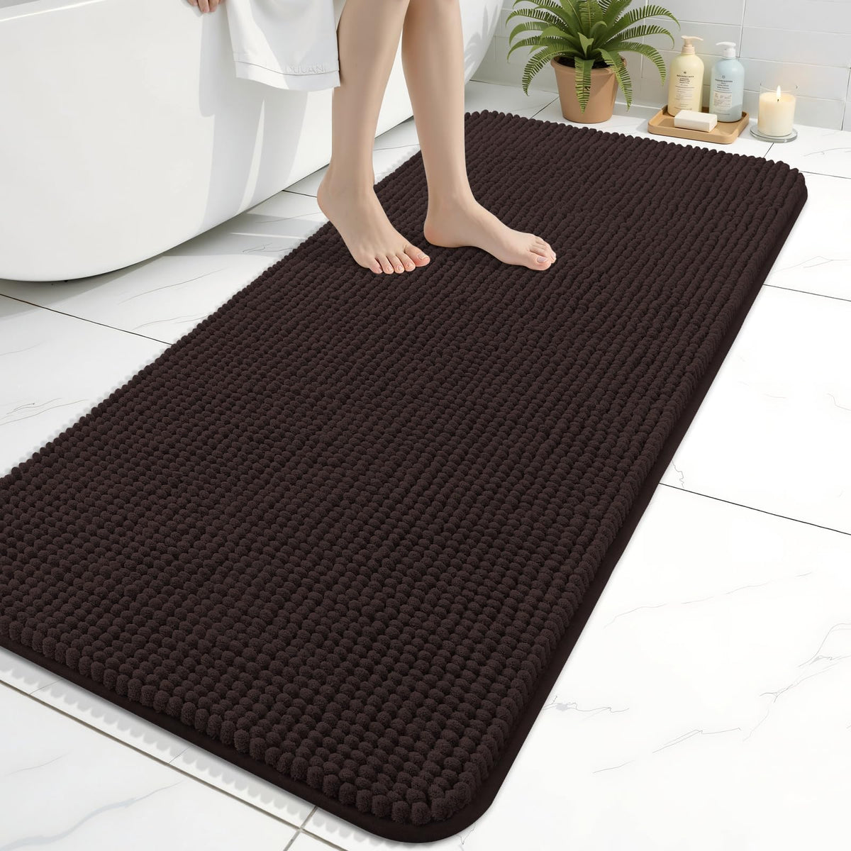 Arotive Chenille Bathroom Rugs 30x20, Soft Absorbent Bath Mat, Grey