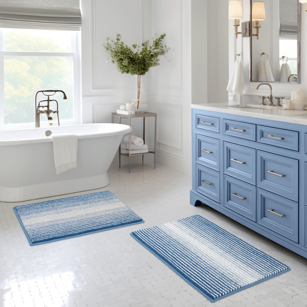 BSICPRO Bathroom Rugs Sets 2 Piece, Non Slip Boho Bath Mats, Beige