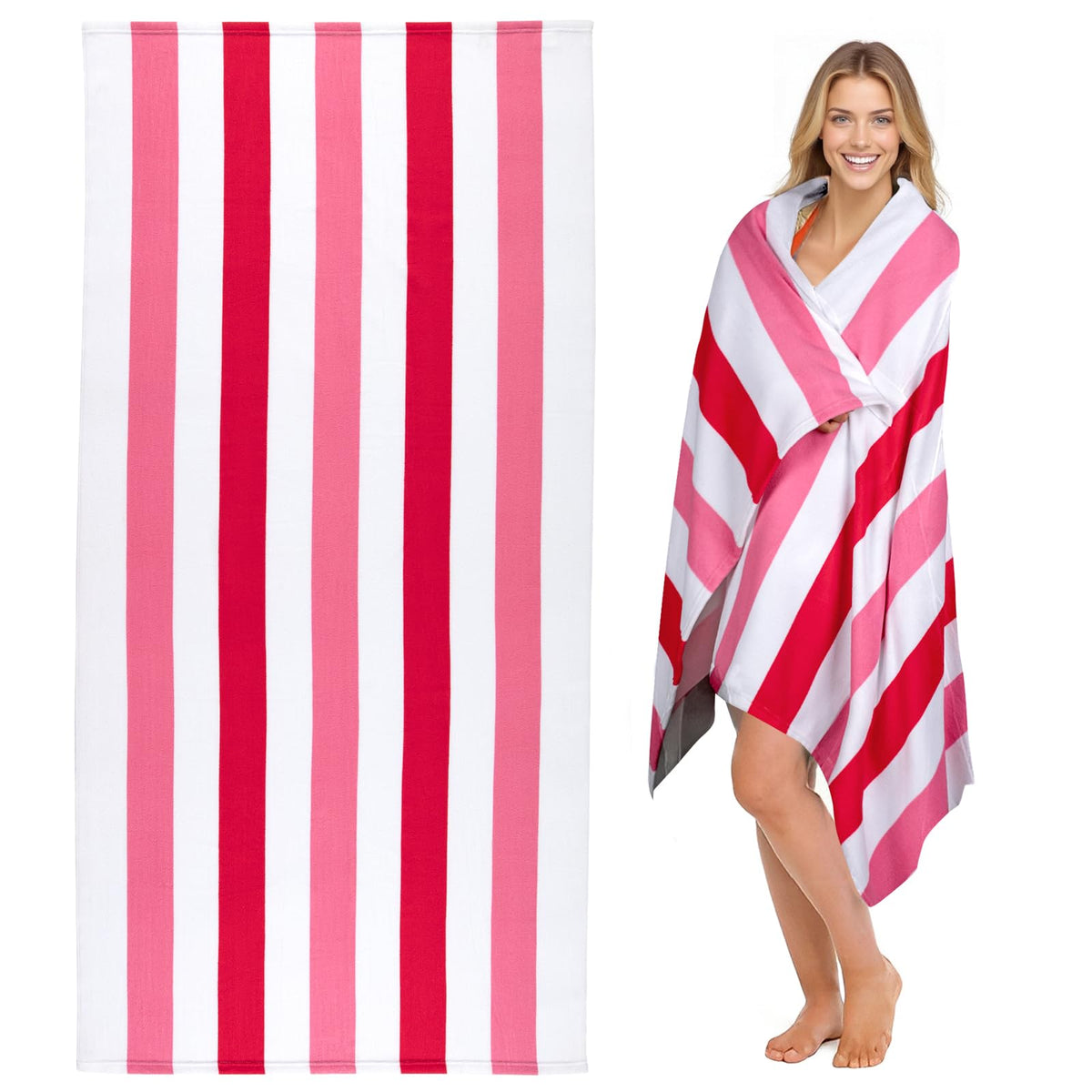 cabanana Large Oversized Beach Towel - Microfiber Sand Free 35 x 70 Inch Quick Dry Lightweight Pool Towel for Adults, Thin Striped Swim Towel (Black)