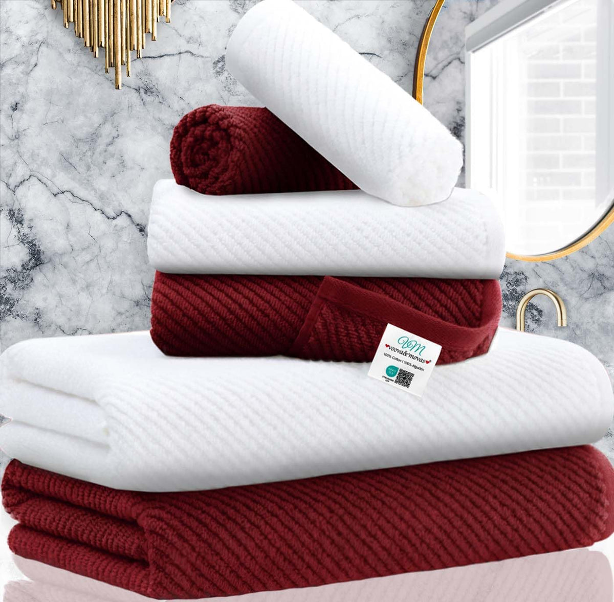VOOVA & MOVAS 6PC Towel Set, 100% Cotton, Dark Grey