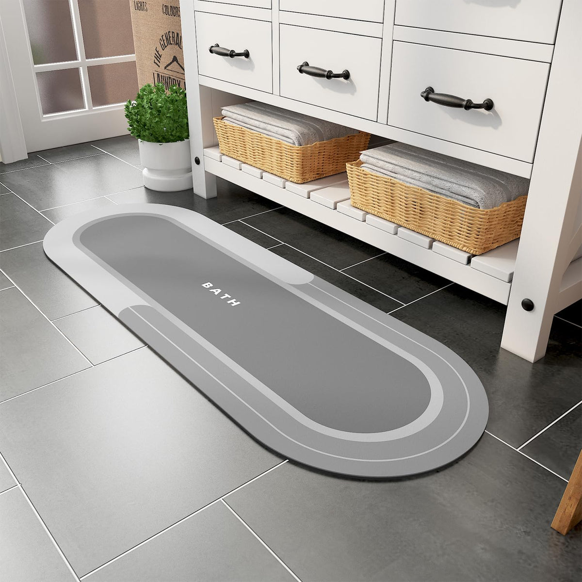 MontVoo Bath Mat - Non Slip, Quick Dry, Stain Resistant Bath Mat Rug for Bathroom Floor - Easy Care Shower Rug for Outside Bathtub - 17"x27" Grey