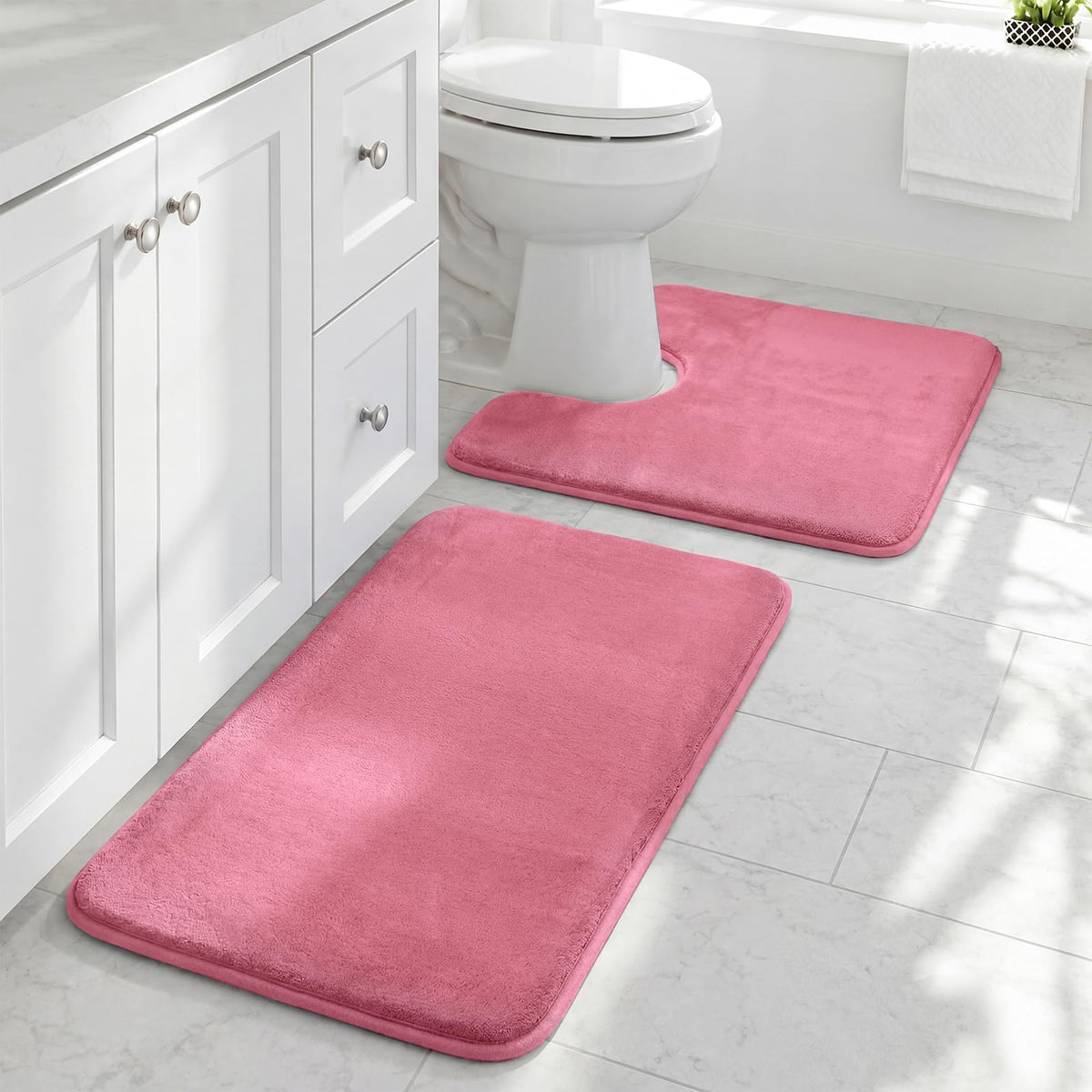 HUXMEYSON Bathroom Rugs Sets 3 Piece, Non-Slip & Quick Dry Bath Mat Set, Ultra Soft Velvet Bath Rugs for Bathroom, Toilet and Shower Floor, Grey