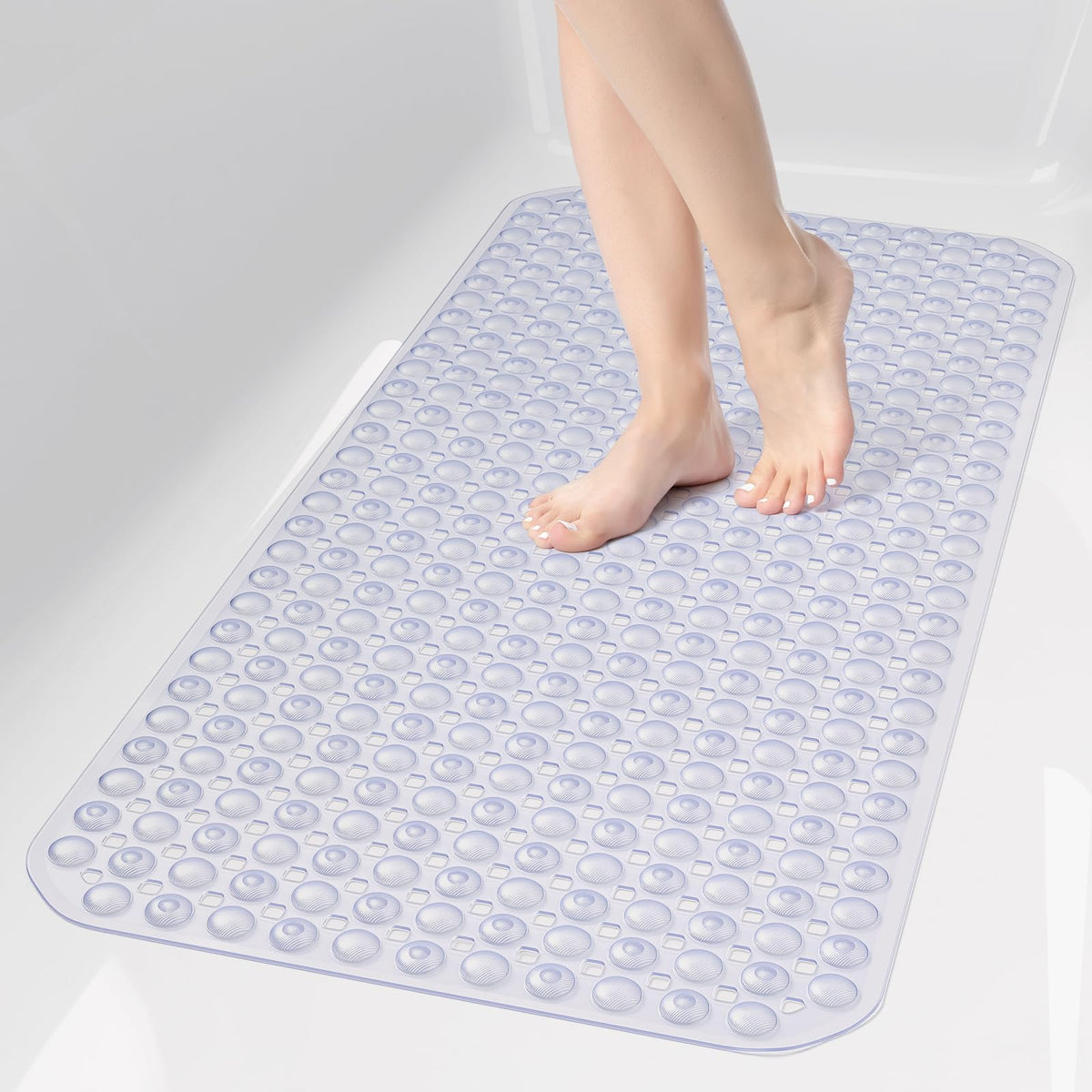OTHWAY Bath Tub Shower Mat Non Slip, Bathtub Floor Liner Mats for Inside Shower Bathroom, Suction Cups and Drain Holes for Feet Scrubbing, Machine Washable, Soft on Feet, 35x16 Inch, Grey